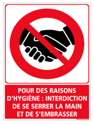Signalisation d'hygiène et sécurité : interdiction de serrer les mains